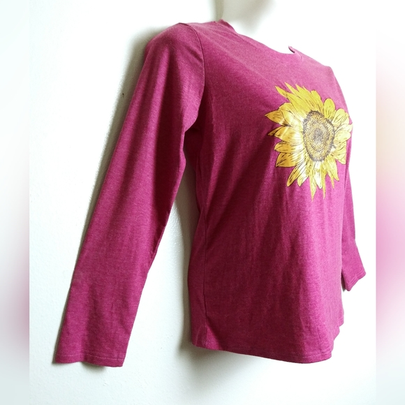 Women's Casual Tee Pink Sunflower Graphic Tee long sleeves Size M - Picture 2 of 3
